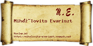 Mihálovits Evariszt névjegykártya
